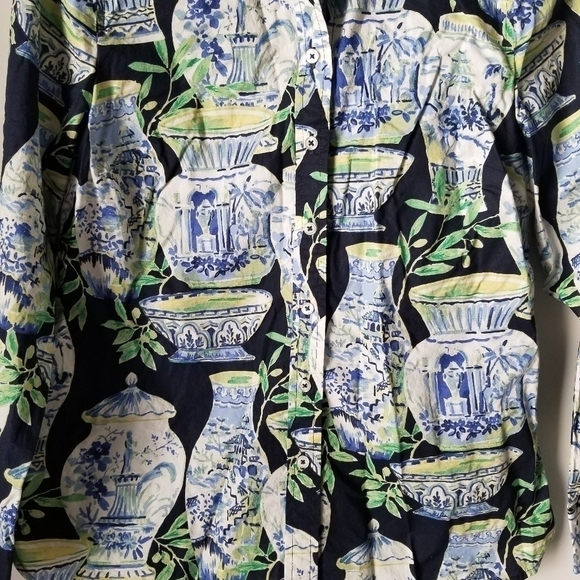 Talbots Classic Cotton Shirt, Watercolor Vases Print Size S/P - Picture 8 of 8